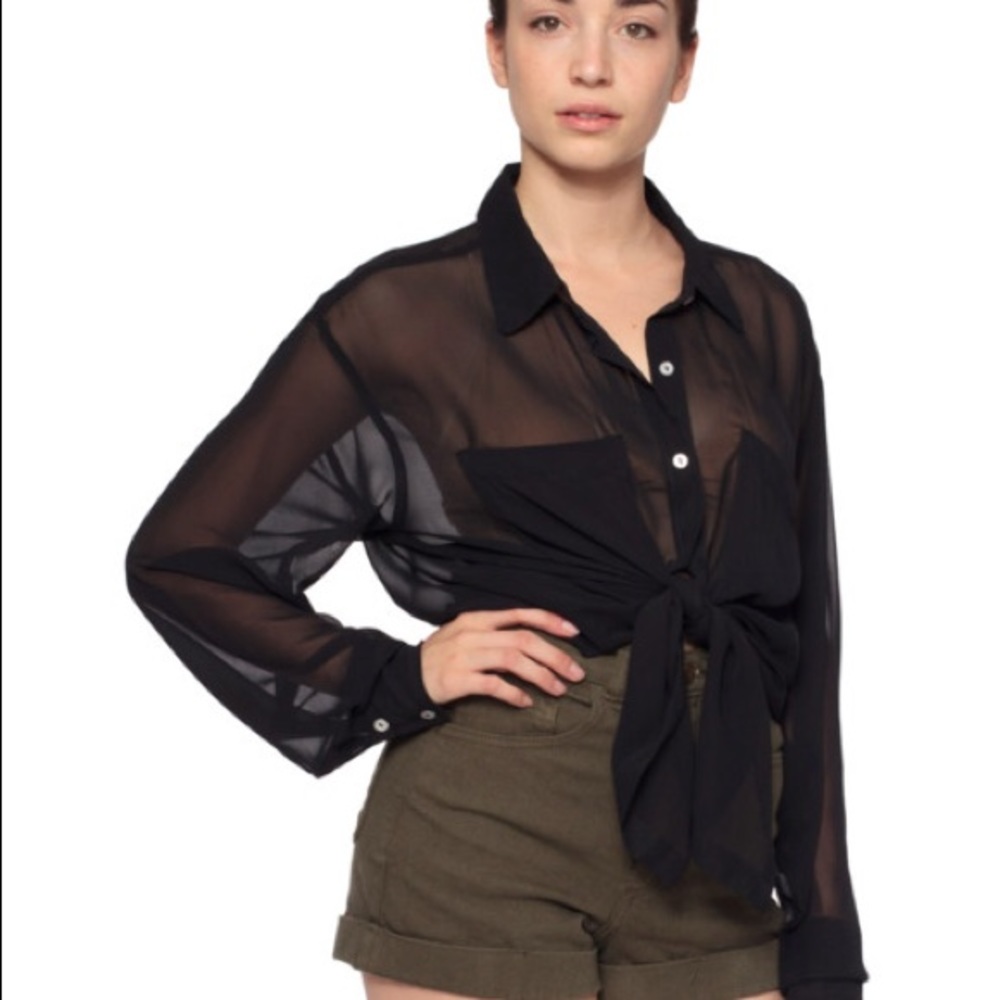 American Apparel Chiffon Oversized Button Up